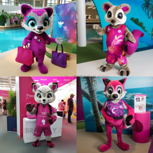 Magenta Civet mascot costume character dressed with Swimwear and Clutch bags