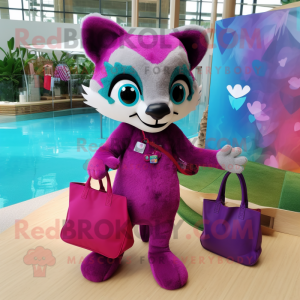 Magenta Civet mascot costume character dressed with Swimwear and Clutch bags