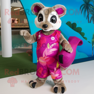 Magenta Civet mascot costume character dressed with Swimwear and Clutch bags