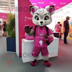Magenta Civet mascot costume character dressed with Swimwear and Clutch bags
