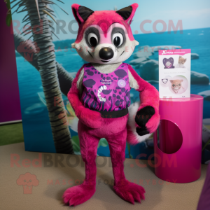 Magenta Civet mascot costume character dressed with Swimwear and Clutch bags