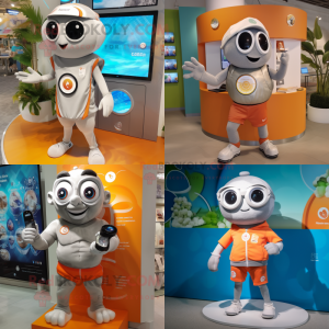 Silver Apricot mascot costume character dressed with Board Shorts and Smartwatches