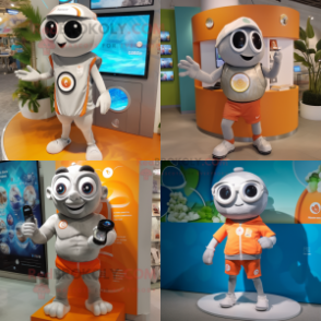 Silver Apricot mascot costume character dressed with Board Shorts and Smartwatches