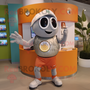 Silver Apricot mascot costume character dressed with Board Shorts and Smartwatches