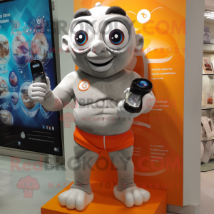 Silver Apricot mascot costume character dressed with Board Shorts and Smartwatches