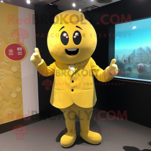 Yellow Dim Sum mascot costume character dressed with Suit Jacket and Cufflinks