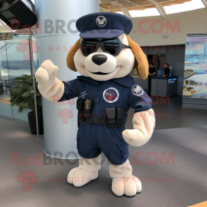 Navy marine recon mascot costume character dressed with Playsuit and Rings