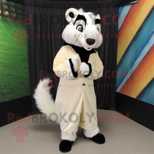 Cream Skunk mascot costume character dressed with Dress Shirt and Wraps