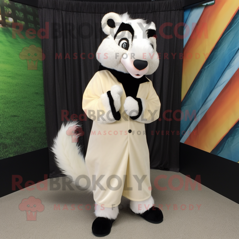 Cream Skunk mascot costume character dressed with Dress Shirt and Wraps Cream Skunk mascot costume character dressed with Dress Shirt and Wraps