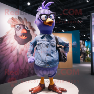 Purple Dove mascot costume character dressed with Denim Shorts and Eyeglasses