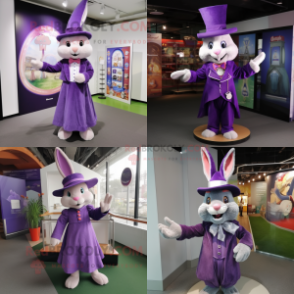 Purple Rabbit mascot costume character dressed with A-Line Skirt and Hat pins