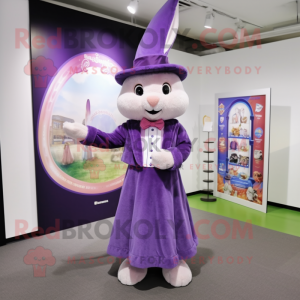 Purple Rabbit mascot costume character dressed with A-Line Skirt and Hat pins