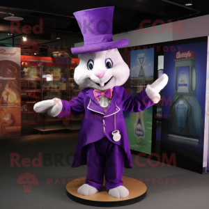 Purple Rabbit mascot costume character dressed with A-Line Skirt and Hat pins