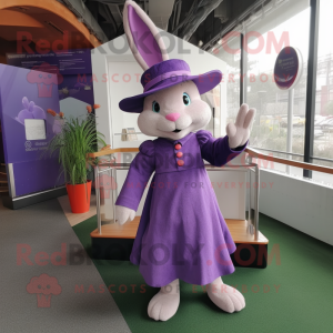 Purple Rabbit mascot costume character dressed with A-Line Skirt and Hat pins