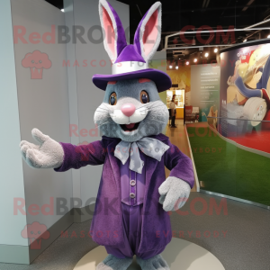 Purple Rabbit mascot costume character dressed with A-Line Skirt and Hat pins