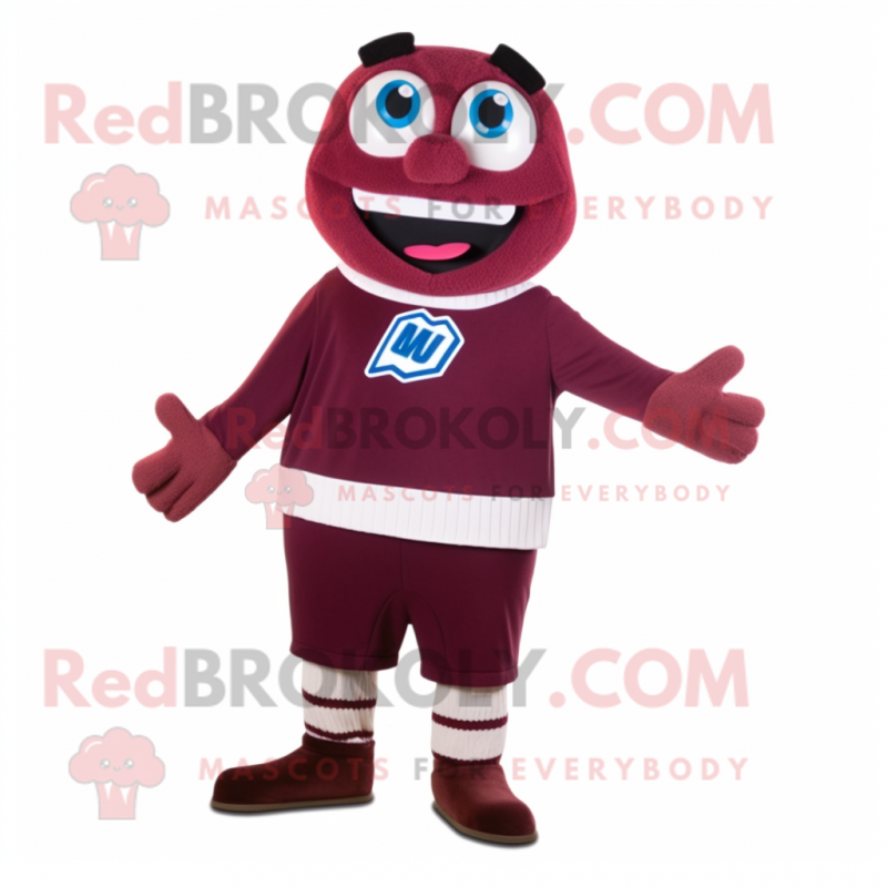 Maroon Alliance mascot costume character dressed with Sweater and Tie pins Maroon Alliance mascot costume character dressed with Sweater and Tie pins