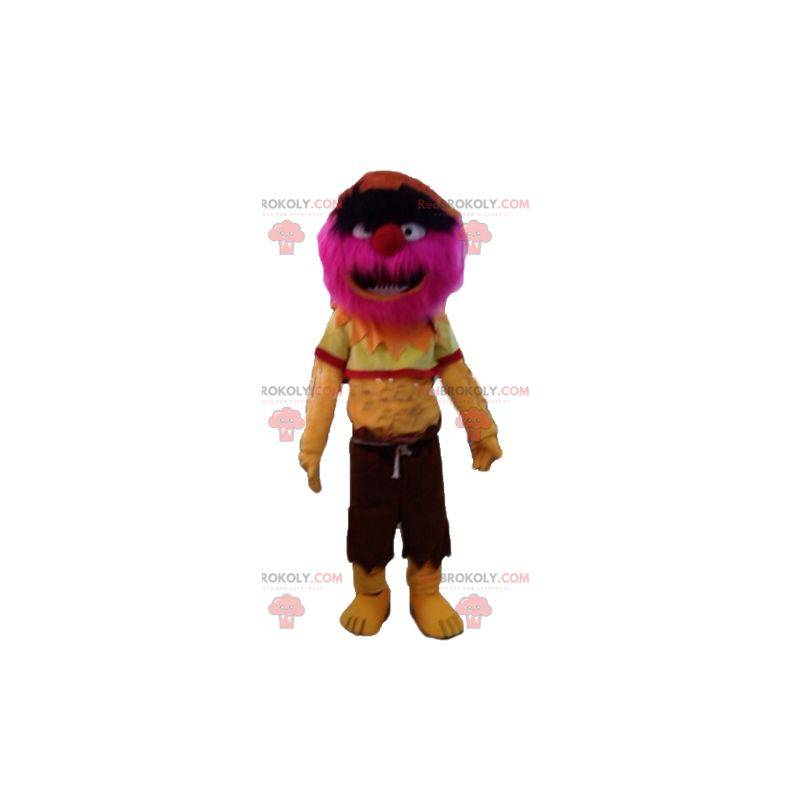 Mascote monstro todo peludo rosa e amarelo - Redbrokoly.com