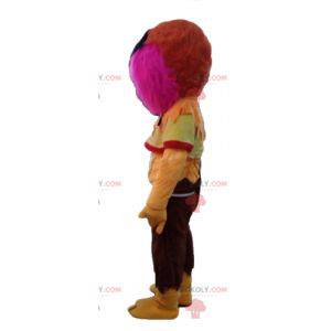 Mascotte de monstre rose et jaune tout poilu - Redbrokoly.com