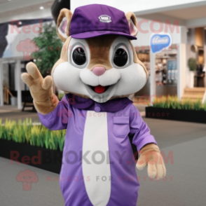 Lavender Chipmunk mascot costume character dressed with Jumpsuit and Hat pins