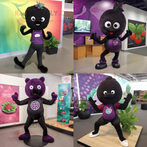 Black Raspberry mascot costume character dressed with Yoga Pants and Ties