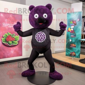 Black Raspberry mascot costume character dressed with Yoga Pants and Ties