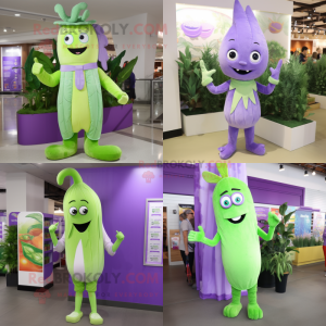 Lavender Celery mascot costume character dressed with Jeggings and Bracelet watches