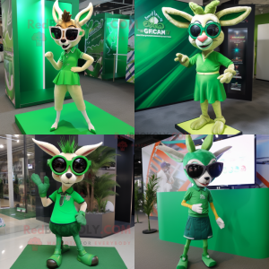 Green Gazelle mascot costume character dressed with Mini Skirt and Sunglasses