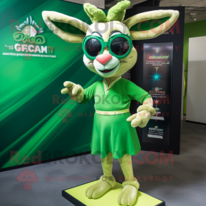 Green Gazelle mascot costume character dressed with Mini Skirt and Sunglasses