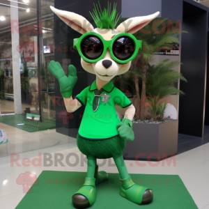 Green Gazelle mascot costume character dressed with Mini Skirt and Sunglasses