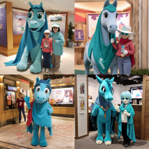 Teal Mare mascot costume character dressed with Mom Jeans and Shawls