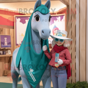 Teal Mare mascot costume character dressed with Mom Jeans and Shawls