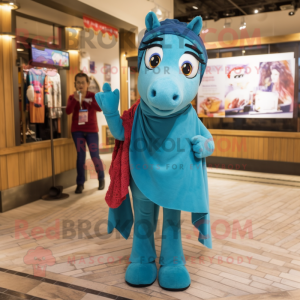 Teal Mare mascot costume character dressed with Mom Jeans and Shawls