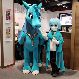Teal Mare mascot costume character dressed with Mom Jeans and Shawls