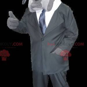 Mascotte cane grigio vestito da investigatore privato -