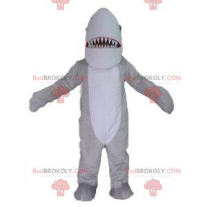 Mascotte squalo grigio e bianco realistico e impressionante -