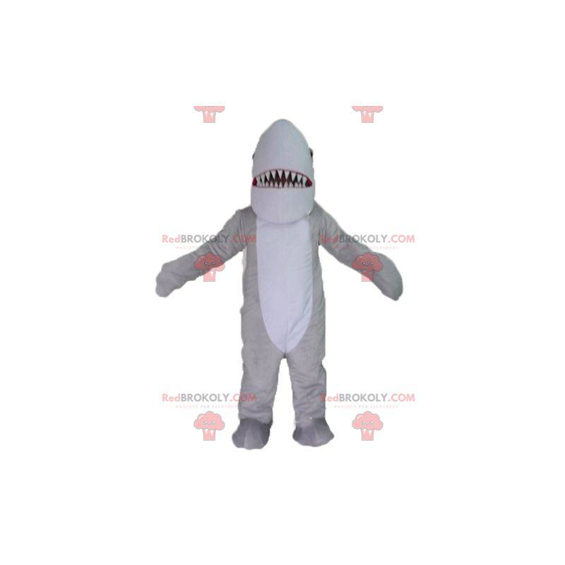 Realistic and impressive gray and white shark mascot -