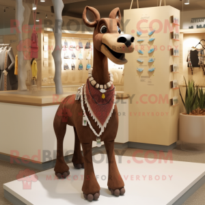 Brown Okapi mascot costume character dressed with Coat and Necklaces