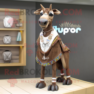 Brown Okapi mascot costume character dressed with Coat and Necklaces