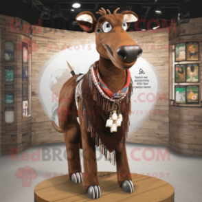 Brown Okapi mascot costume character dressed with Coat and Necklaces