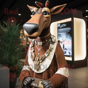 Brown Okapi mascot costume character dressed with Coat and Necklaces