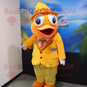 Lemon Yellow Clown fish mascot costume character dressed with Dress Shirt and Ties