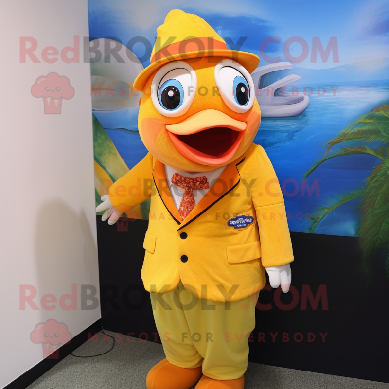 Lemon Yellow Clown fish mascot costume character dressed with Dress Shirt and Ties Lemon Yellow Clown fish mascot costume character dressed with Dress Shirt and Ties