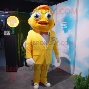 Lemon Yellow Clown fish mascot costume character dressed with Dress Shirt and Ties