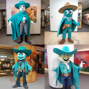 Teal Cowboy mascot costume character dressed with Suit and Scarf clips