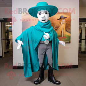 Teal Cowboy mascot costume character dressed with Suit and Scarf clips