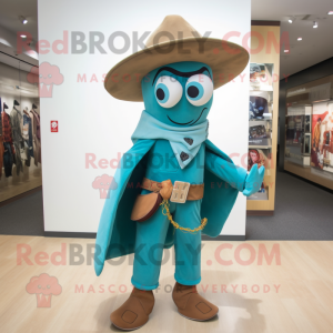 Teal Cowboy mascot costume character dressed with Suit and Scarf clips