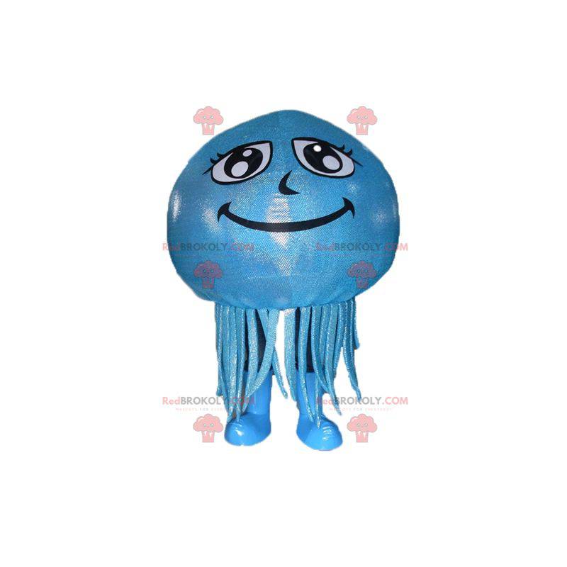 Mascotte di meduse blu gigante e sorridente - Redbrokoly.com