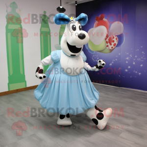 Cyan Holstein cow mascot costume character dressed with Ball Gown and Shoe clips