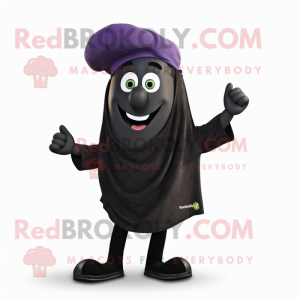 Black Eggplant mascot costume character dressed with Jeans and Berets