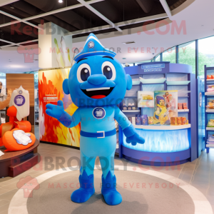 Blauw brandweerman mascotte...